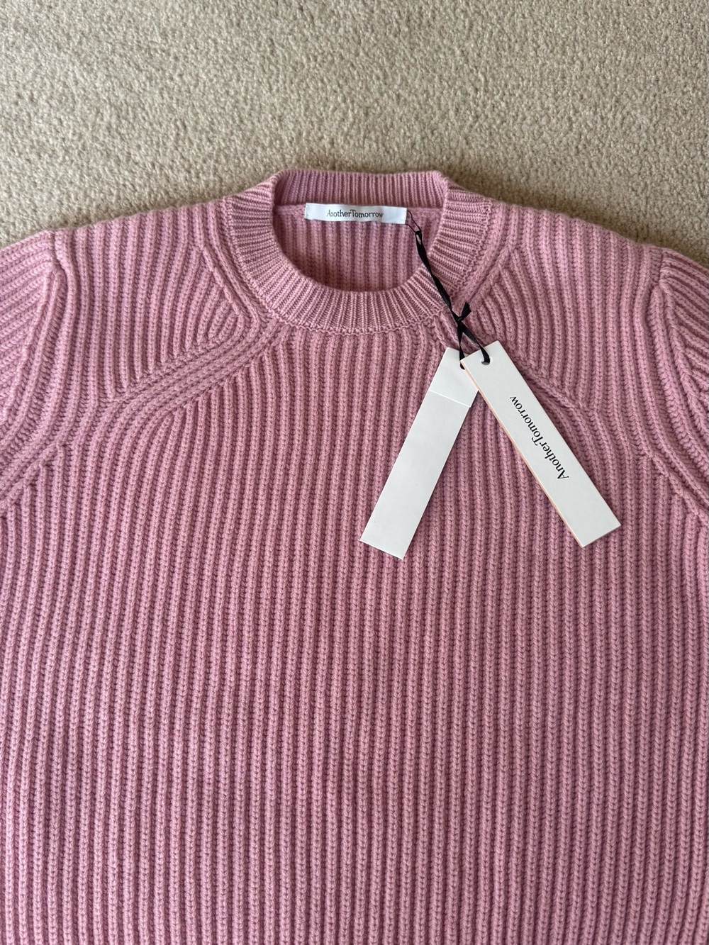 NEW Another Tomorrow Cashmere Ribbed Crewneck Sweater - Dusty Pink - Picture 2 of 4